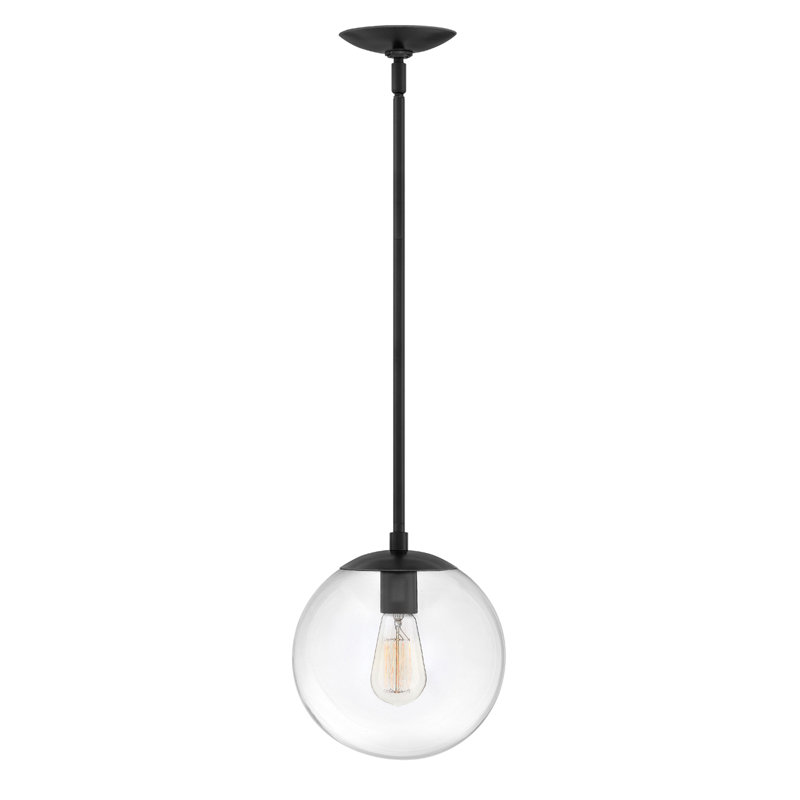 Luminaire suspendu à 1 lumière Warby, Noir, Transparent, H 10,75 po x l 9,5 po x P 9,5 po