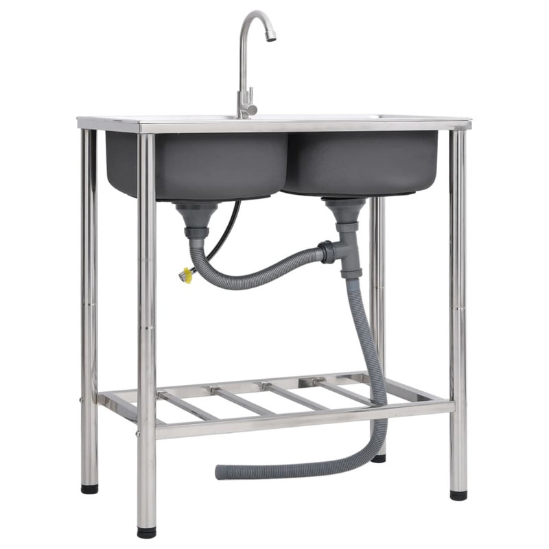 Belfry Kitchen Noah 430mm W Double Bowl Stainless Steel Kitchen Sink with 1 Faucet Hole