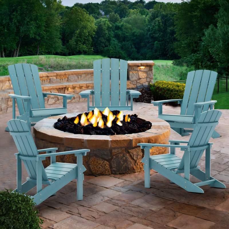 Younts Outdoor HIPS Plastic Adirondack Chair Modern Patio, Light Blue