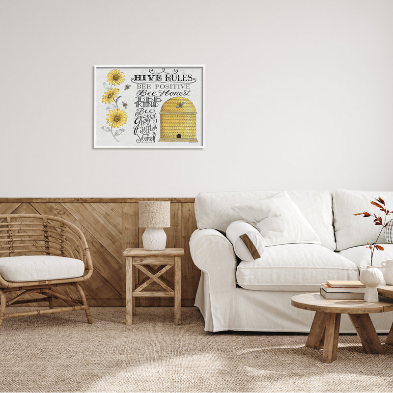 «Hive Rules», H 24 po x l 30 po x P 1,5 po, Giclée encadrée blanc bord de mer