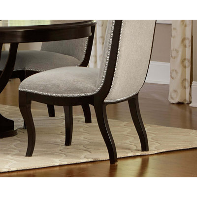 Contemporary Espresso Finish Side Chairs Set Of 2Pc Textured Fabric Upholstery Nailhead Trim Dining Furniture