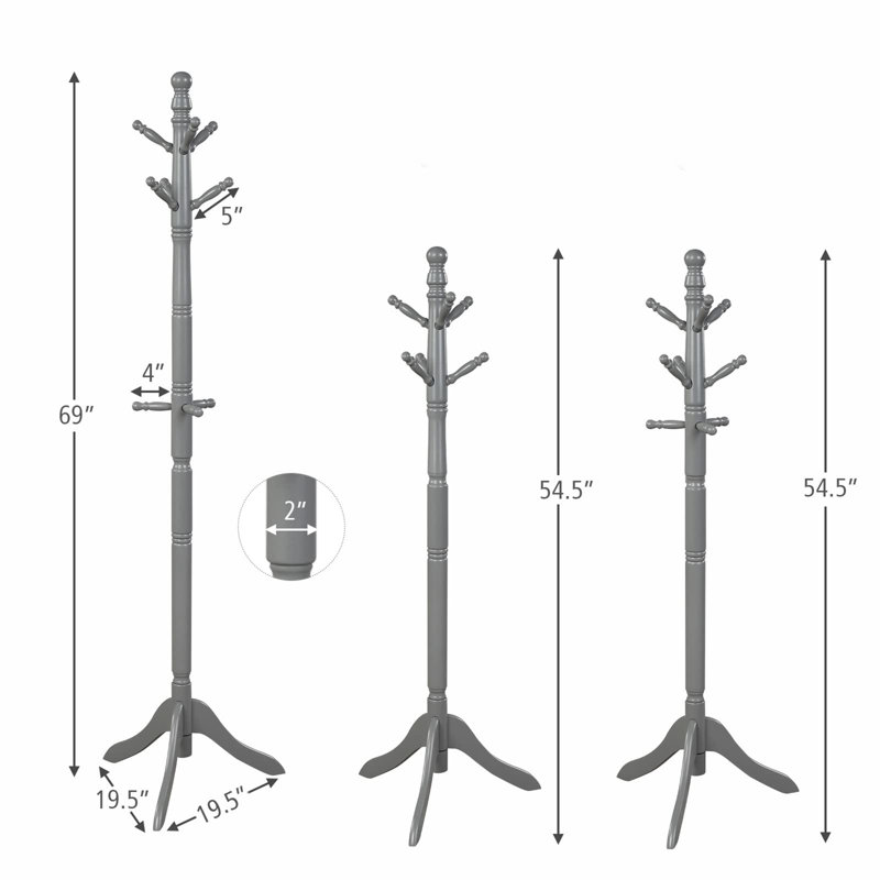 Portemanteau autoportant en bois massif à 9 crochets Anselmi, gris