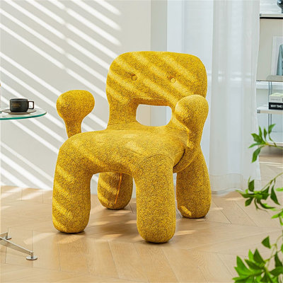 Yellow Cobblestone Plush Velvet Upholstered Accent Chair, Playful Gingerbread Man Style Lounge Chair, Cozy Reading Chair For Kids & Adults