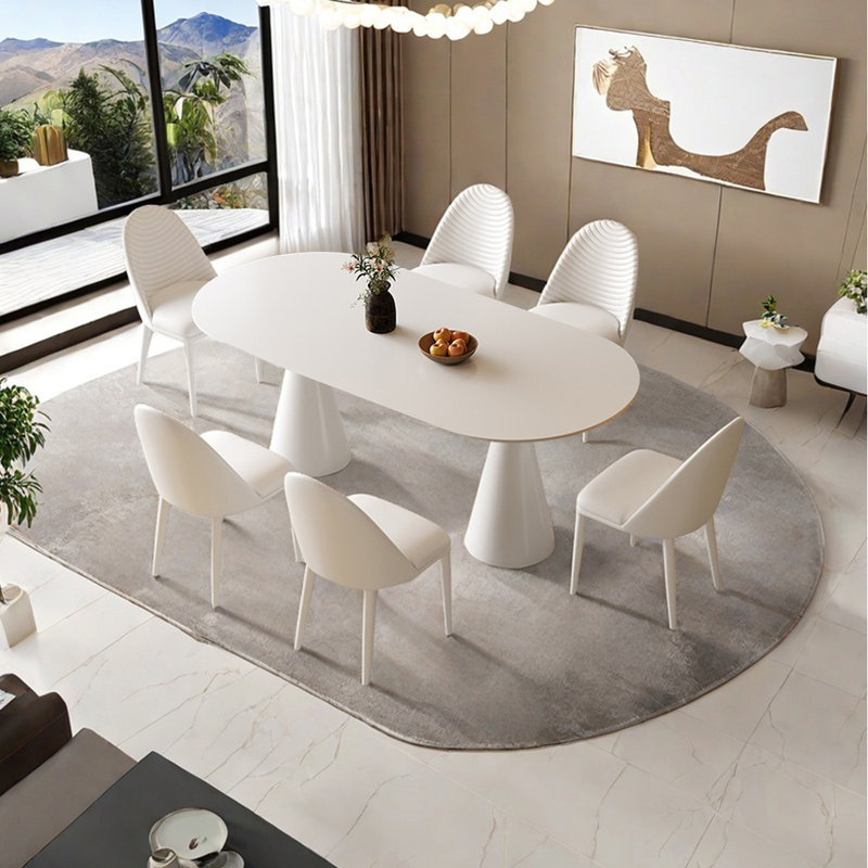 White Oval Dining Table, 29.92"H x 59.05"L x 35.43"W
