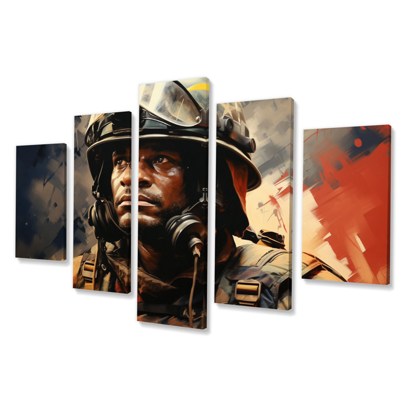 Fireman Portrait III - Fireman Canvas Print - 5 Panels
