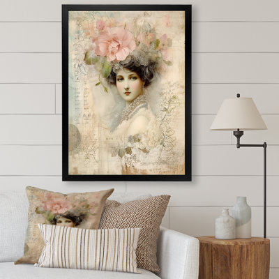 Victorian Lady Pink Roses Rustic Vintage - Rose Wall Art