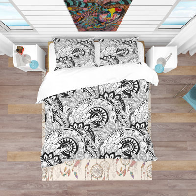 Monochrome Abstract Floral Pattern - Contemporary Abstract Duvet Cover Set - Microfiber Polyester