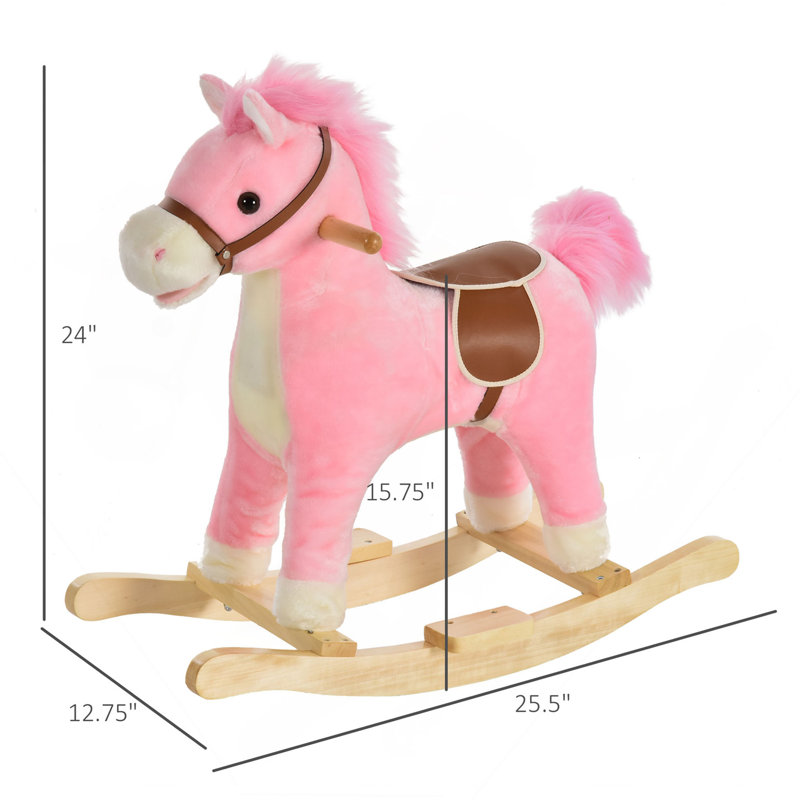 Cheval à bascule Qaba, animal en peluche sur des chaises berçantes en bois