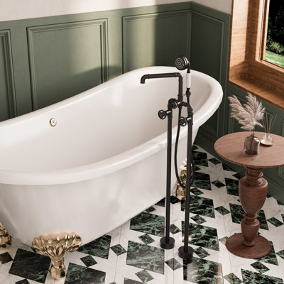 Robinet de baignoire à fixation sur le plancher à 3 poignées avec douchette roind Unique Design