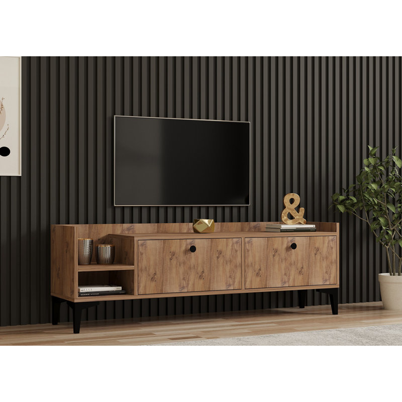 Keikei Unfinished TV Stand with Fireplace Included, Brown