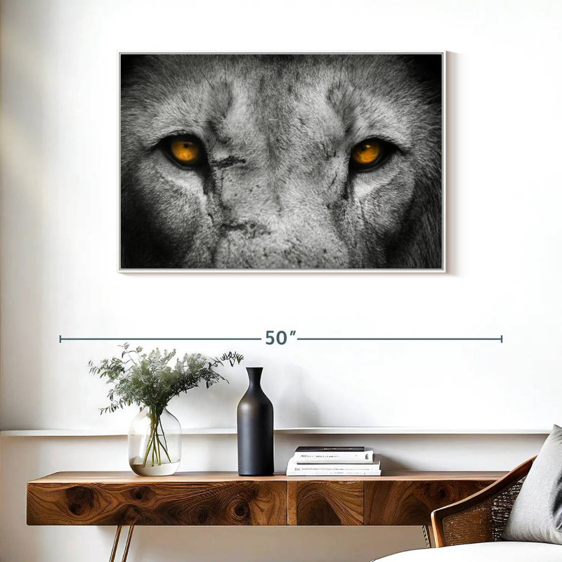 Pop aux yeux de lion, Cadre flottant blanc, 37 po x 25 po