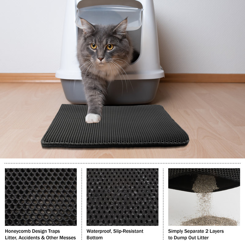 Cat Litter Mat - Waterproof Litter Box Mat with Dual-Layer Honeycomb Design for Trapping Litter - Slip-Resistant Cat Mat - 24x15-Inch Double-Layer 