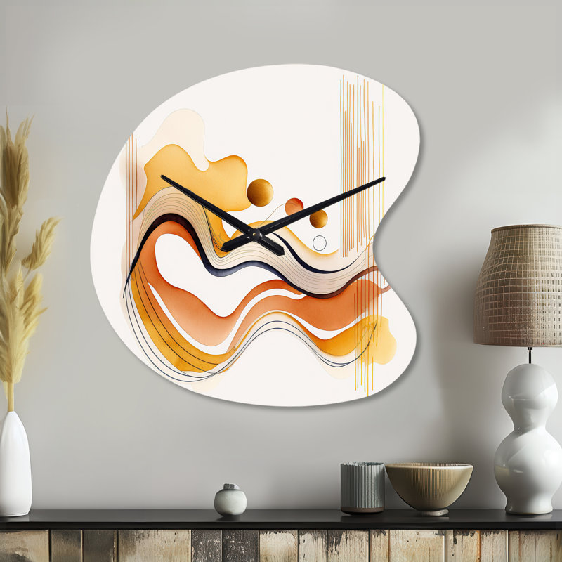 Burnt Orange Waves Abstract III - Drop Shape Large Orange Wall Clock Sculpture, Large