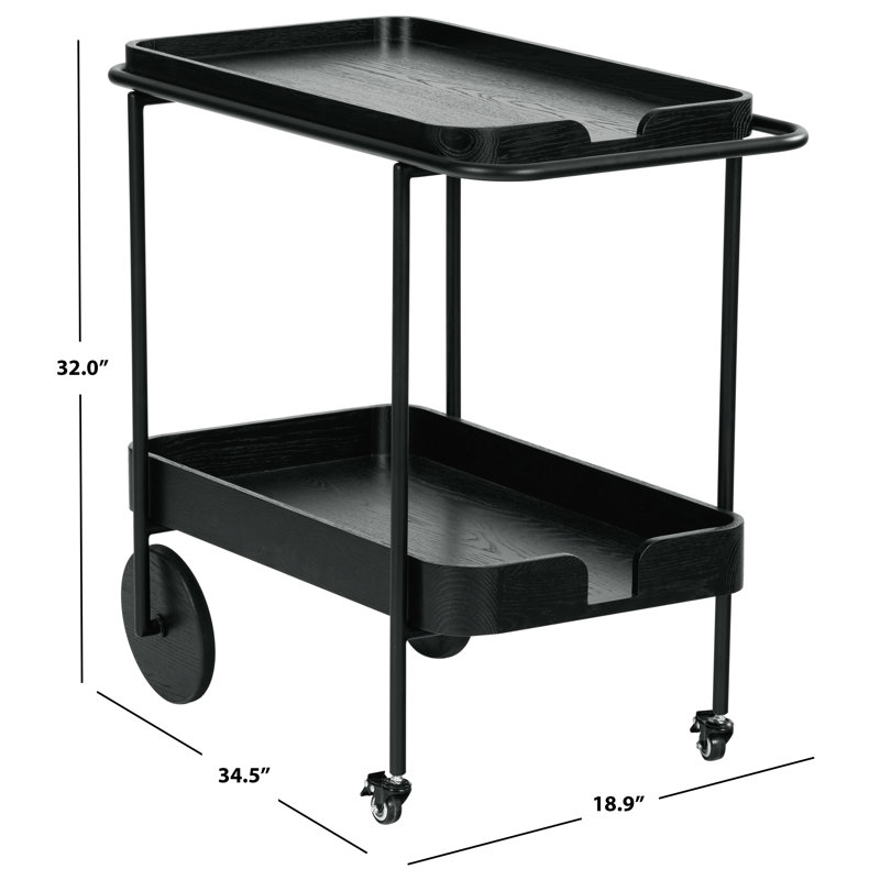 Malek Wood 2 Shelf Bar Cart, Black