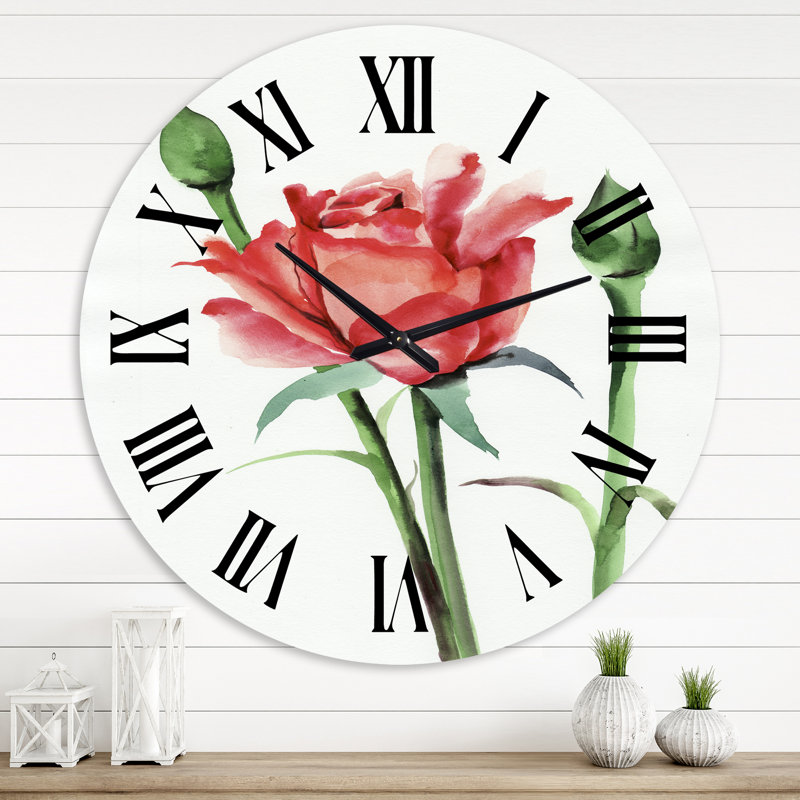 Rose rouge avec boutons - Horloge murale traditionnelle, Très petit