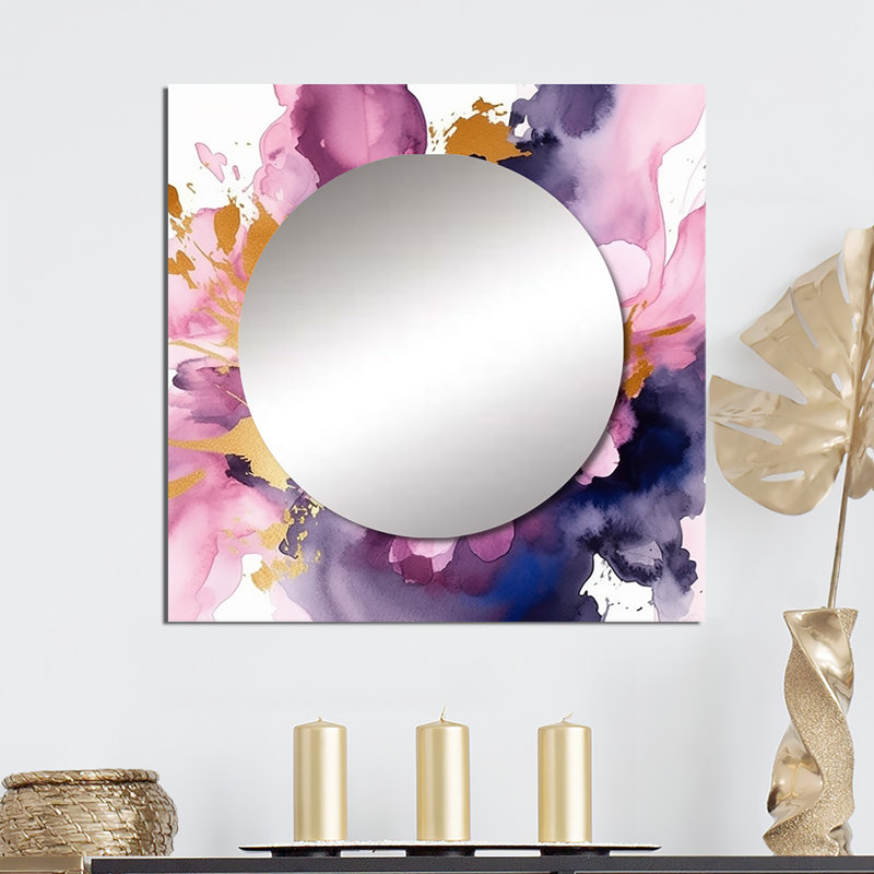 Alsie - Miroir carré mauve à motif de fractales, 36 po x 36 po