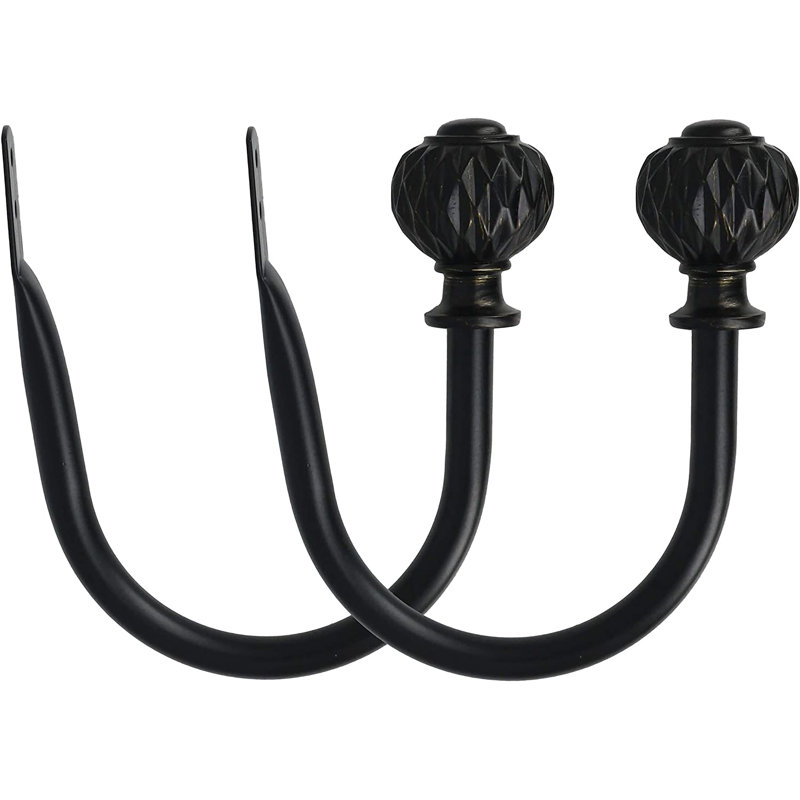 Black Metal and Resin Decorative Curtain Holdbacks, Set of 2