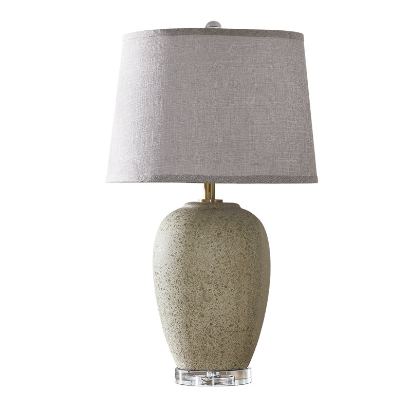 Iftikar 24" Rustic Retro Ceramic Table Lamp with Crystal Base, Includes Free E26 LED Bulb - Farmhouse Bedroom & Living Room Lighting