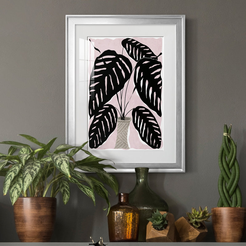 Plante en pot I - peinture encadrée, Argent, H 18,5 po x l 24,5 po x P 1,5 po