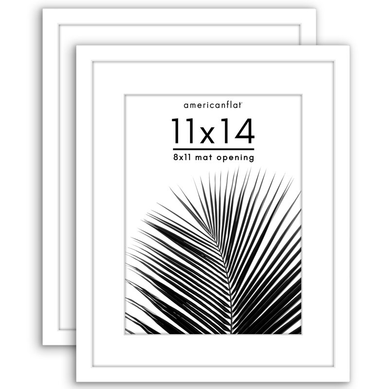 Cadre photo Americanflat - ensemble de 2 - cadre avec passe-partout - plexiglas poli, Blanc, 11 po x 14 po, 8 po x 11 po