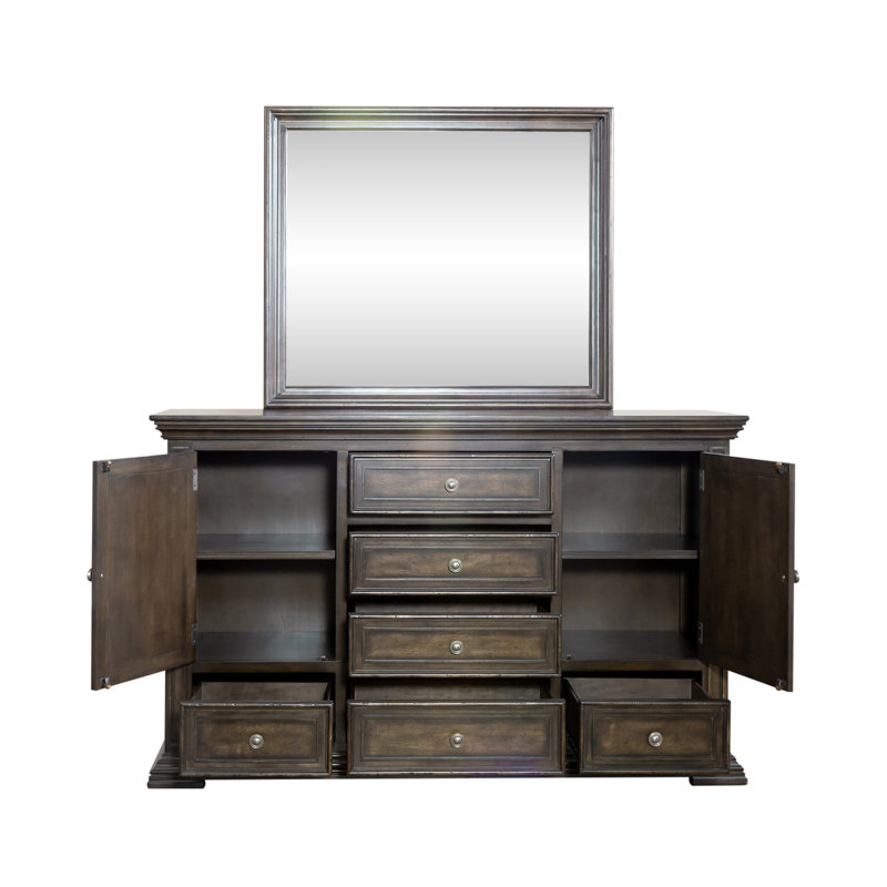 Ensemble de commode 6 tiroirs avec miroir Temple Cloud, Brun