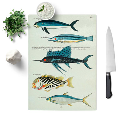 Glass East indies Fish Illustrations Fol. 34 by Louis Renard Chopping Board