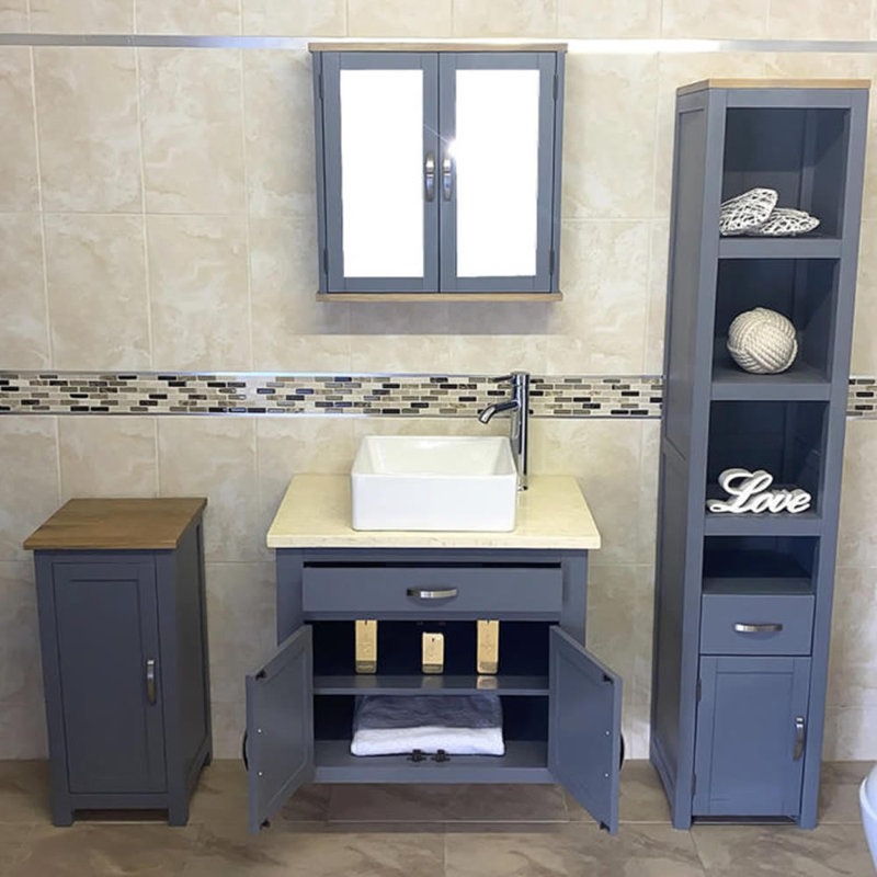 Brampt 750mm Single Bathroom Vanity with Vessel Ceramic Basin, Cream Marble
