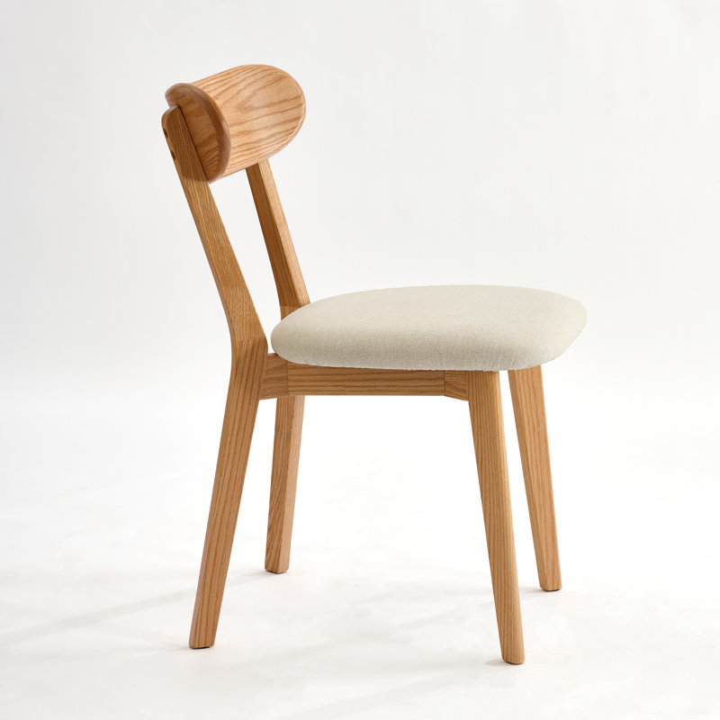 Solid Wood Wing Back Side Chair, Off-white, Natural Oak