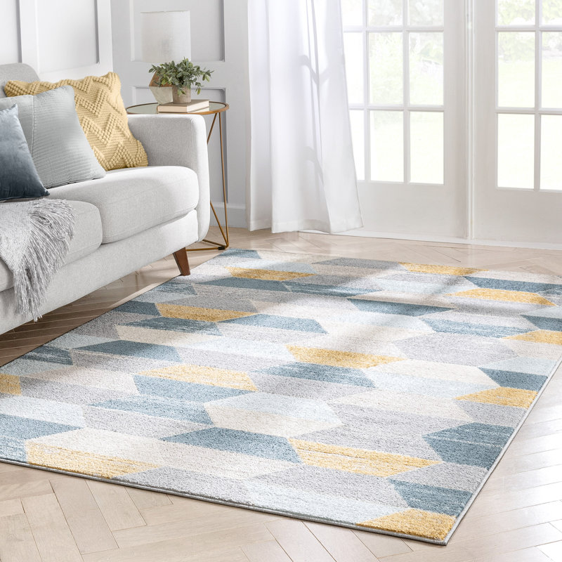 Mystic Maddox Blue/Grey/Yellow Modern Geometric Rug, Rectangle 120 x 160cm