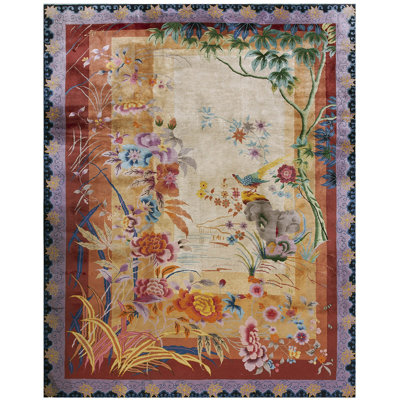 Rare tapis artistique chinois antique de style art déco