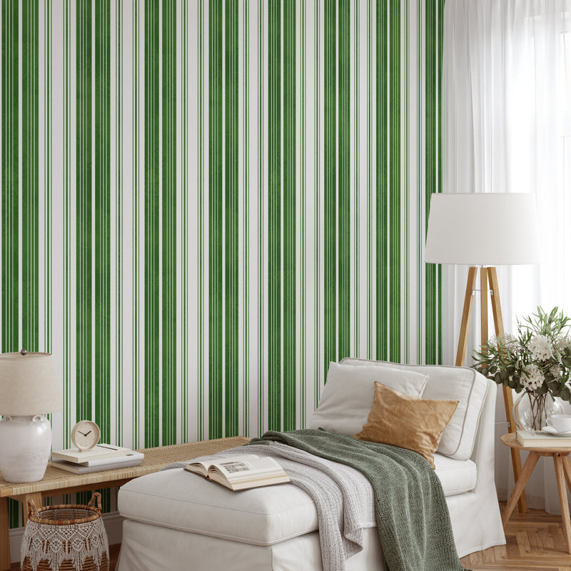 Green and White Striped Wallpaper
