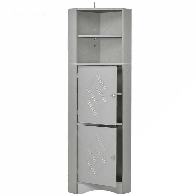 Freestanding Corner Storage Cabinet For Bathroom Living Room, Gray
