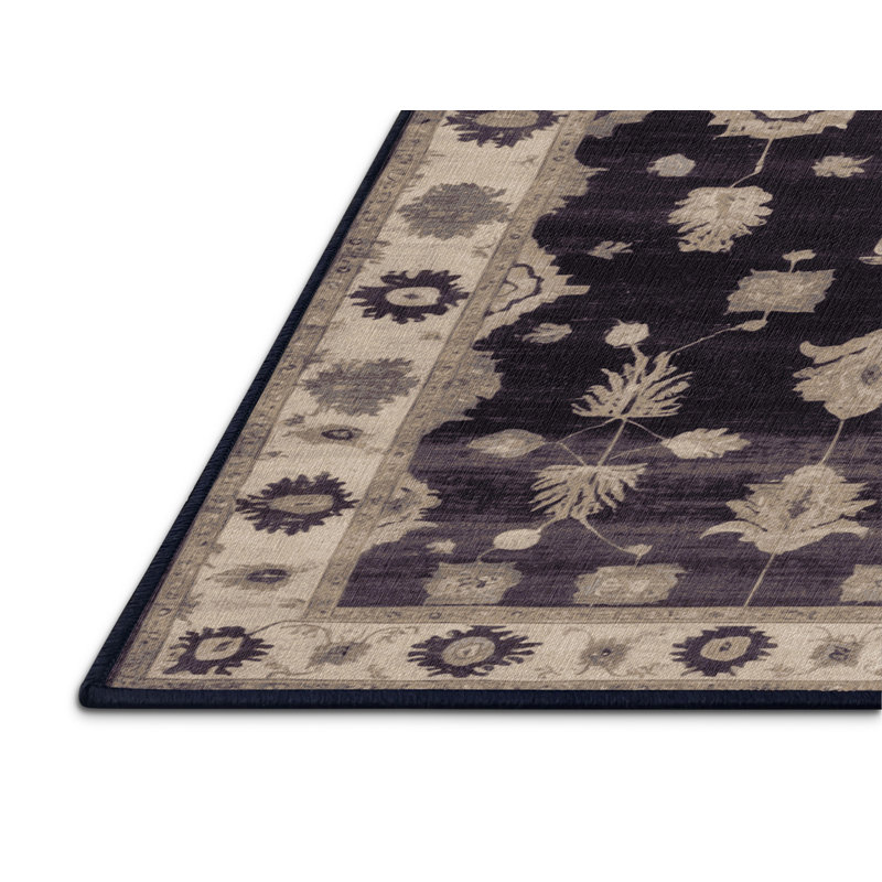 Machine Washable Overdyed Purple Area Rug, Round 3'
