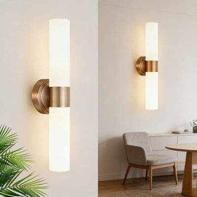 Modern Wall Sconces Set Of 2, Hardwired Bathroom Vanity Lighting With Brushed Nickel Finish And Milky White Opal Glass Shades For Bedroom, Living Room, Hallway Mirror