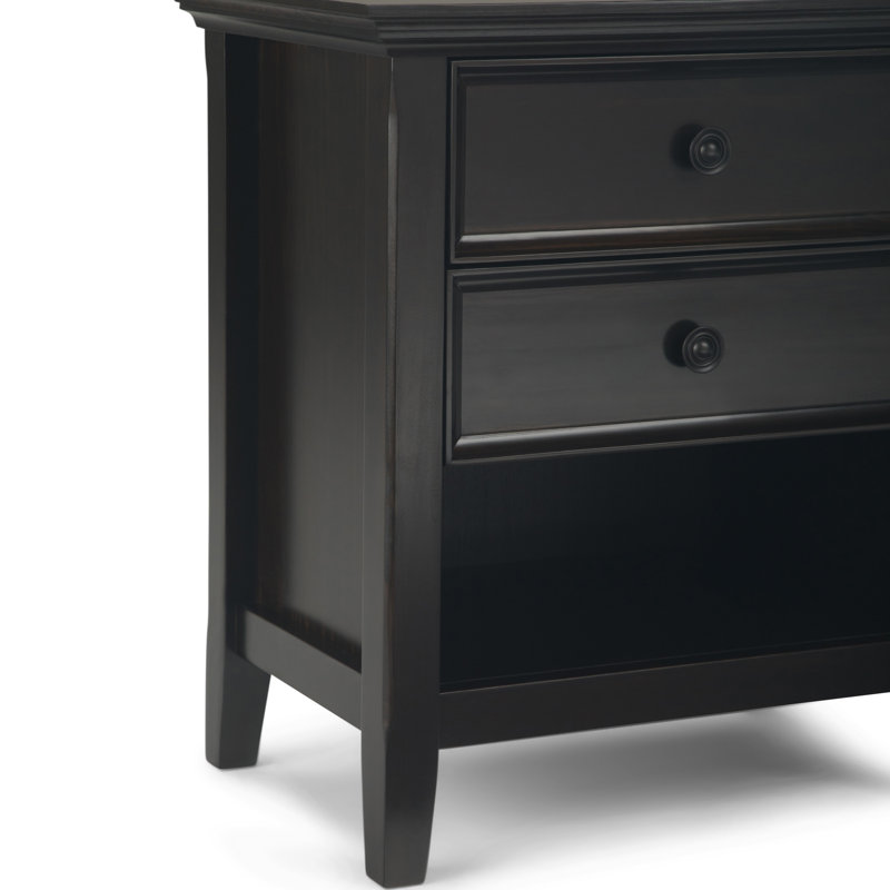 Table de chevet transitionnelle en bois massif l 24 po avec 2 tiroirs et tablette de rangement ouverte Amherst, Hickory brun