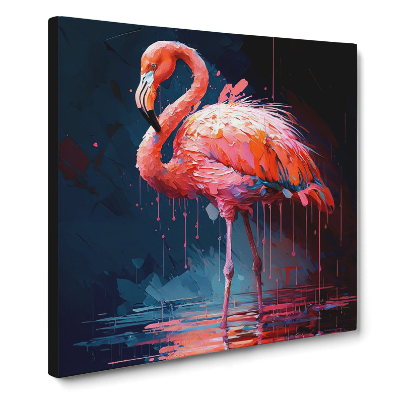 Flamingo Palette Knife Painting No.1 - Print, 35cm H x 35cm W x 3cm D