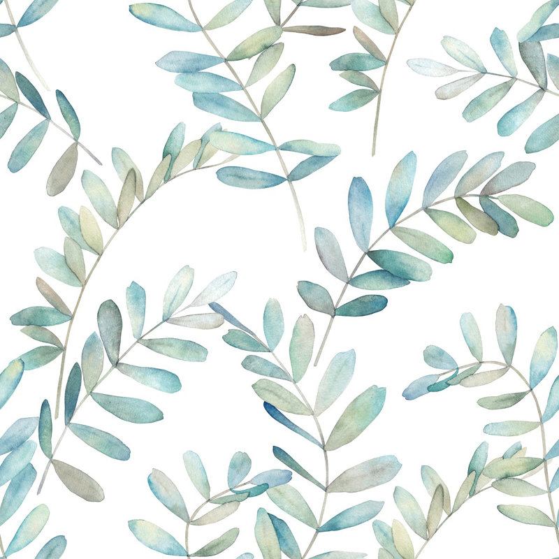 Leaves On White Wallpaper, 225" L x 25" W