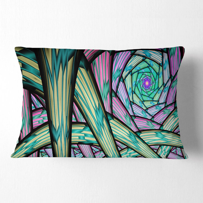 Fractal Endless Tunnel - Coussin imprimé abstrait, Vert / Noir / Mauve