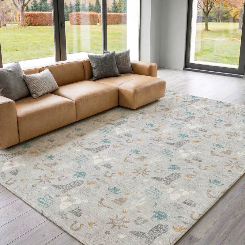 Tapis de qualité supérieure lavable à la machine Villers, Argent, 9 pi x 12 pi