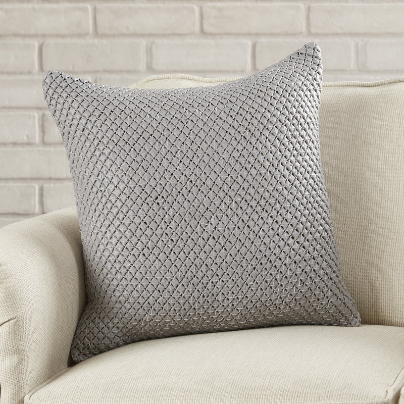  Woven Leather Throw Pillow, Gray