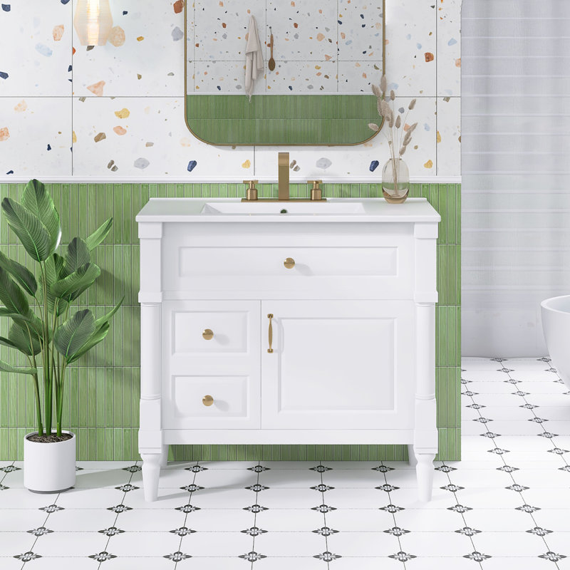 Ensemble de meuble-lavabo autoportant 36 po avec comptoir en céramique 36 po, Blanc
