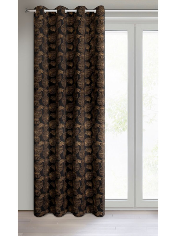 Marigold Polyester Room Darkening Eyelet Curtain Panel, Black