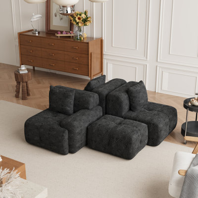 Boneless L-Shaped Modular Cloud Sectional Sofa With 3 Seats,Big Deep Seat Comfort Couch With Ottoman