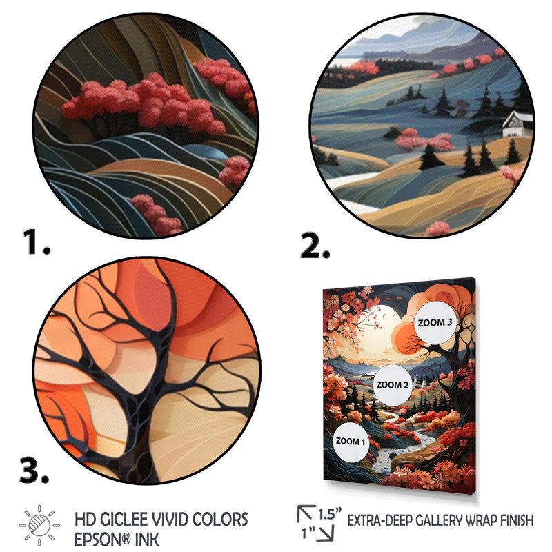 Farmhouse Harmony Papercut - Reproduction d'art mural paysage et nature, Cadre photo noir, H 40 po x l 30 po x P 1,5 po