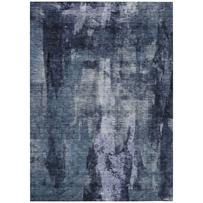 HomeRoots 9' X 12' Navy Blue Abstract Washable Indoor Outdoor Area Rug