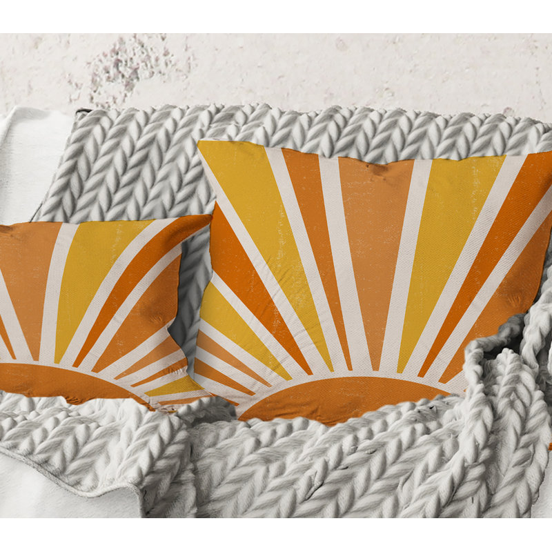 Carré, minimaliste, brillant, brillant, orange, soleil, rayons II - coussin décoratif moderne, 16" x 16"