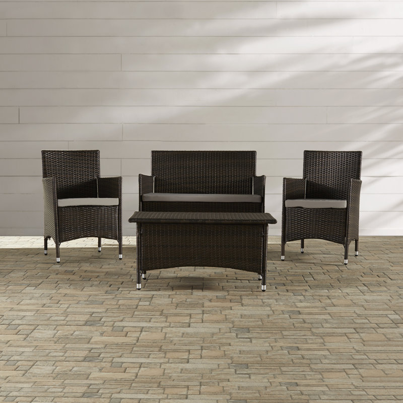 Hogarth 4 - Person Patio Conversation Set with Cushions, Dark Brown with Light Grey Cushions