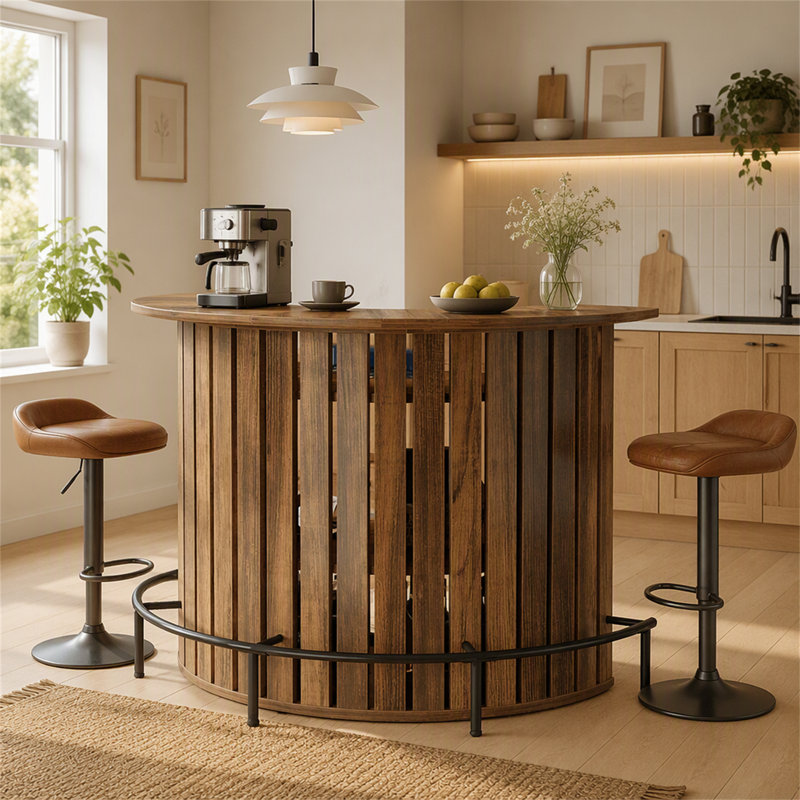 Table de bar 39,4 ", armoire à vin à 4 niveaux en forme d'arc avec repose-pieds pour pub à domicile, Brun rustique