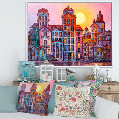 " Street Scene In Old Town With Colorful Buildings "