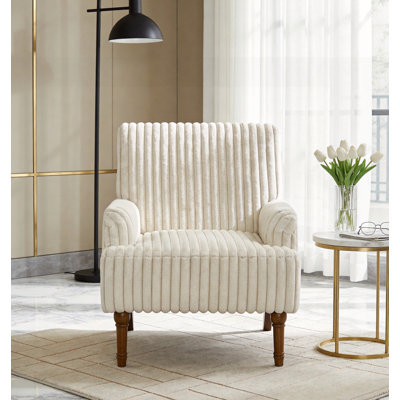 Fauteuil rembourré confortable de style moderne avec velours côtelé large de 2 pouces Wale, pieds en bois massif de 9 pouces
